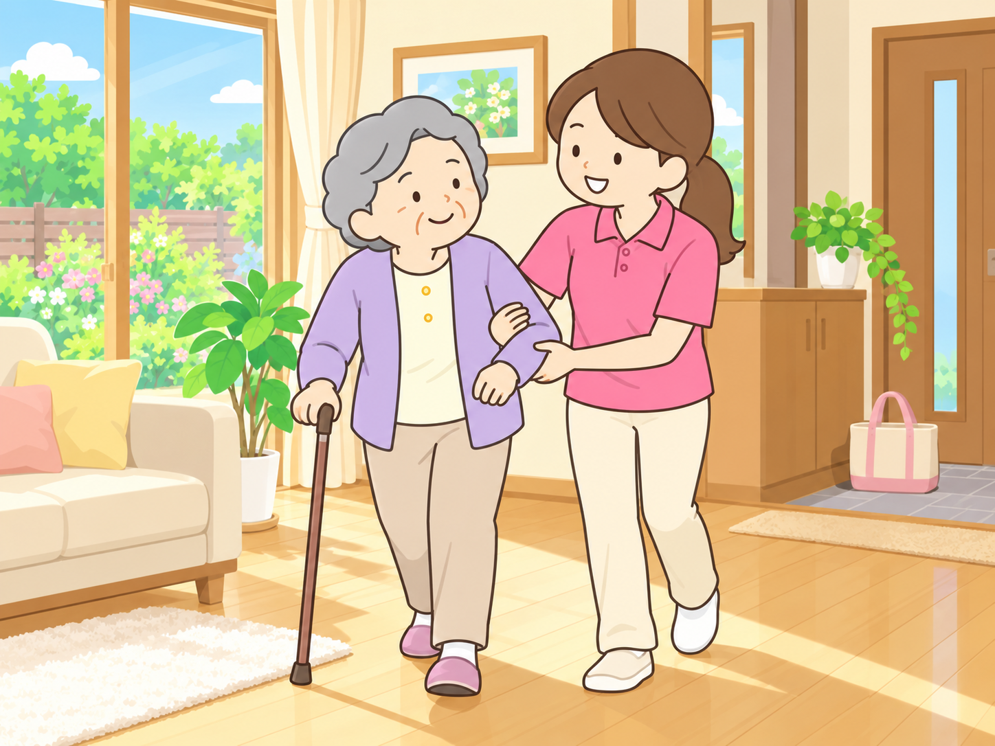 訪問介護スタッフが自宅で利用者の日常生活を支える様子