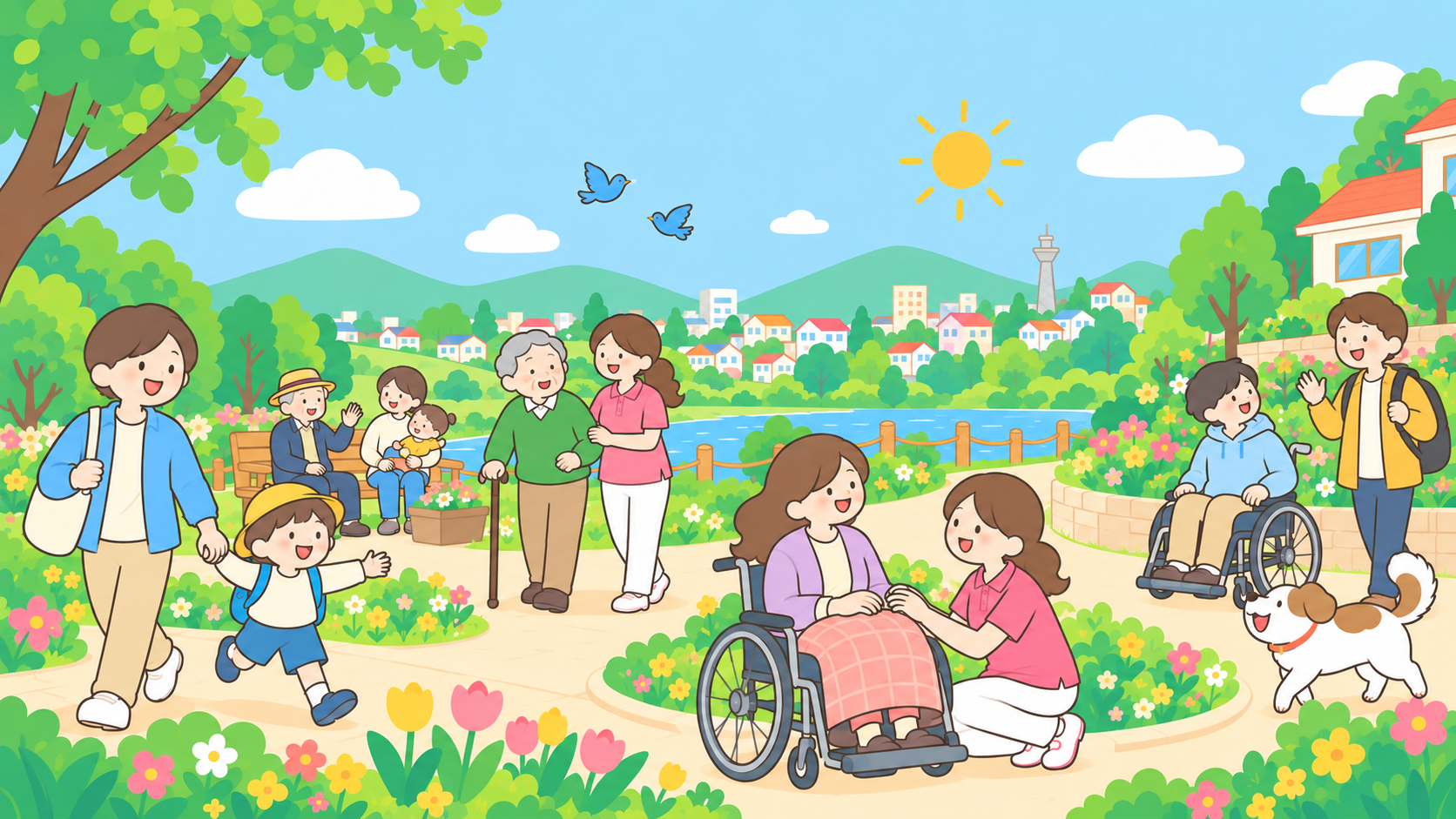 地域の中で子どもから高齢者までがつながり、穏やかに暮らす様子